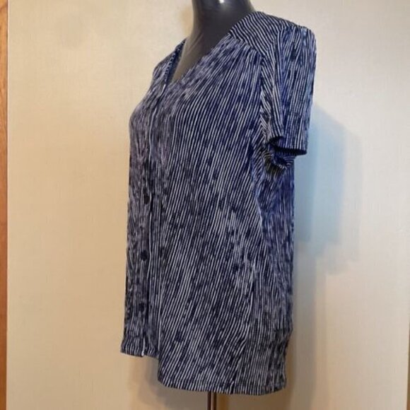 Cable & Gauge Blouse Medium Button Down Black White Striped Minimalist - Picture 3 of 9